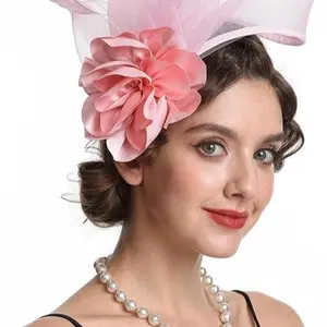 Fascinators Hat Flower Mesh Ribbons Feathers on a Headband and a Clip Tea Party Headwear Girls and Women