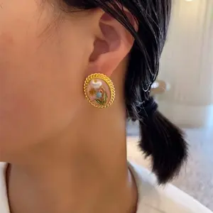 French Monet Baroque Antique Vintage Style Fresh Water Pearl Earrings