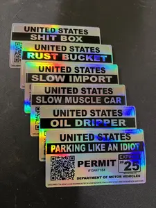Car Permit Sticker Decal for Automotive & Motorcycle, High Quality Holographic Vinyl, 2" x 4"