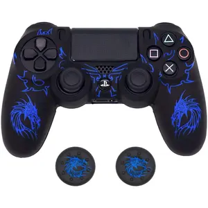 Skin for PS4 Controller, Anti-Slip Grip Silicone Cover Protector Case Compatible with PS4 Slim/PS4 Pro Wireless/Wired Gamepad Controller with 2 Dragon Carving Thumb Grip Caps