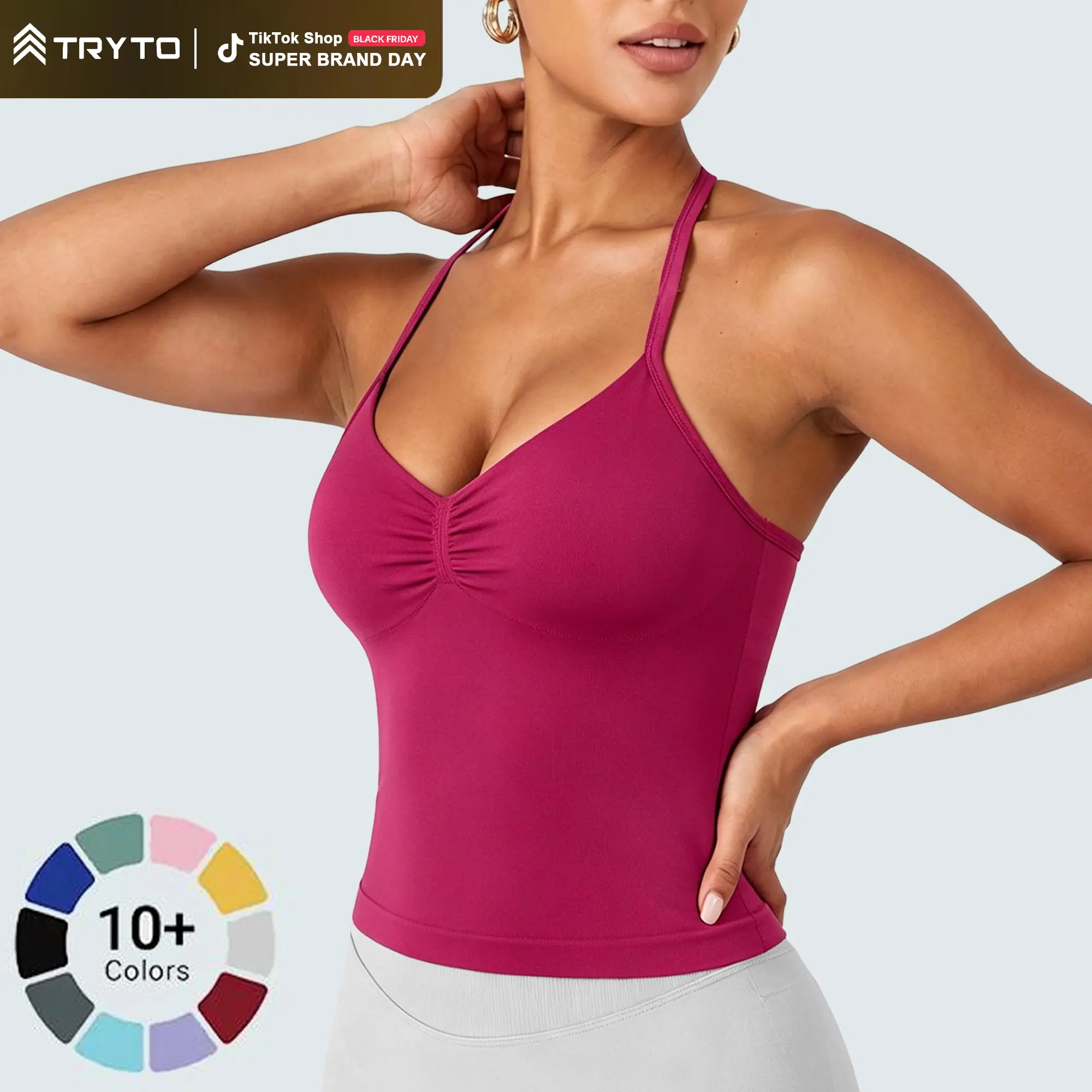 [SIZE UP 1] TRYTO Impact Longline Strappy Top Fitness Sportswear Gymwear Women Impact Longline Halter Tops Workout Longline Tank Top Compression Gym #BackToSchool