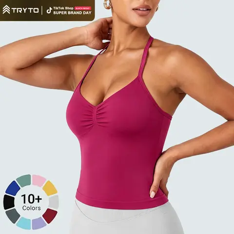 [SIZE UP 1] TRYTO Impact Longline Strappy Top Fitness Sportswear Gymwear Women Impact Longline Halter Tops Workout Longline Tank Top Compression Gym #BackToSchool