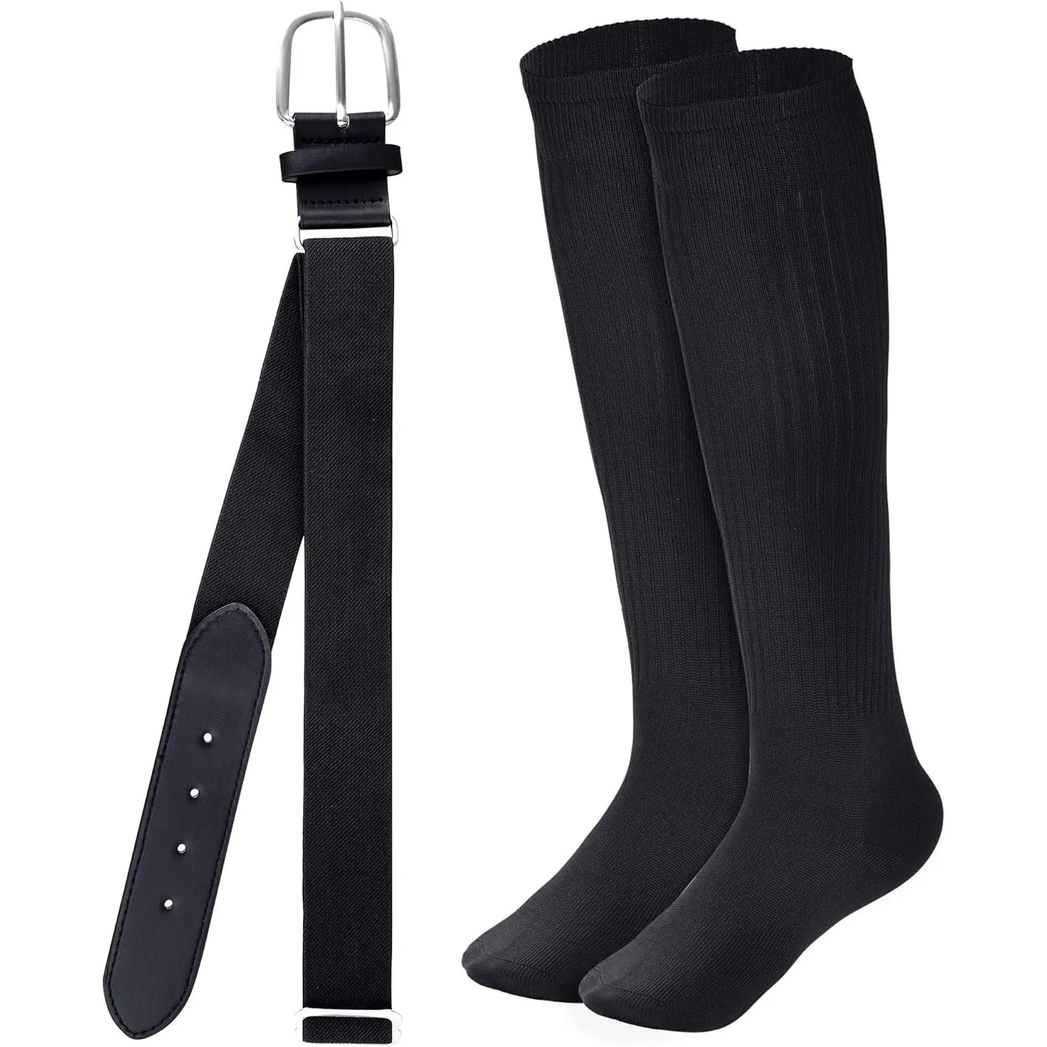 Baseball & Softball Belt and Sock Combo Set for Adults & Youth - Sturdy Adjustable PU Leather Belt and Breathable Polyester-Cotton Athletic Socks, Sports Socks