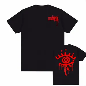 111XMANIA Dual Side Red Drip Text All Seeing Eye Horror Graffiti Graphic Short Sleeve T-Shirt 100% Cotton Soft Breathable Crew Neck Alt Street Summer Tee TikTokMadeMeBuyIt