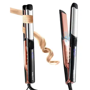 2-in-1 Titanium Hair Straightener & Curler Gift, 1-Inch Ceramic 3D Panels, Dual Voltage, 50M Ions, Rapid Heating Protection, Reduces Frizz, Leaves Hair Shiny & Smooth