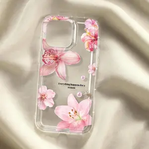 Chic Lily Charm TPU Pattern Phone Case for iPhone 17 15 16 14 Pro Max 13 12 11  Anti-Yellowing Shockproof Protection Lightweight Transparent Soft Cover Cellphone Protective.Iphone 17 case/16 case/15promax case/13 case.