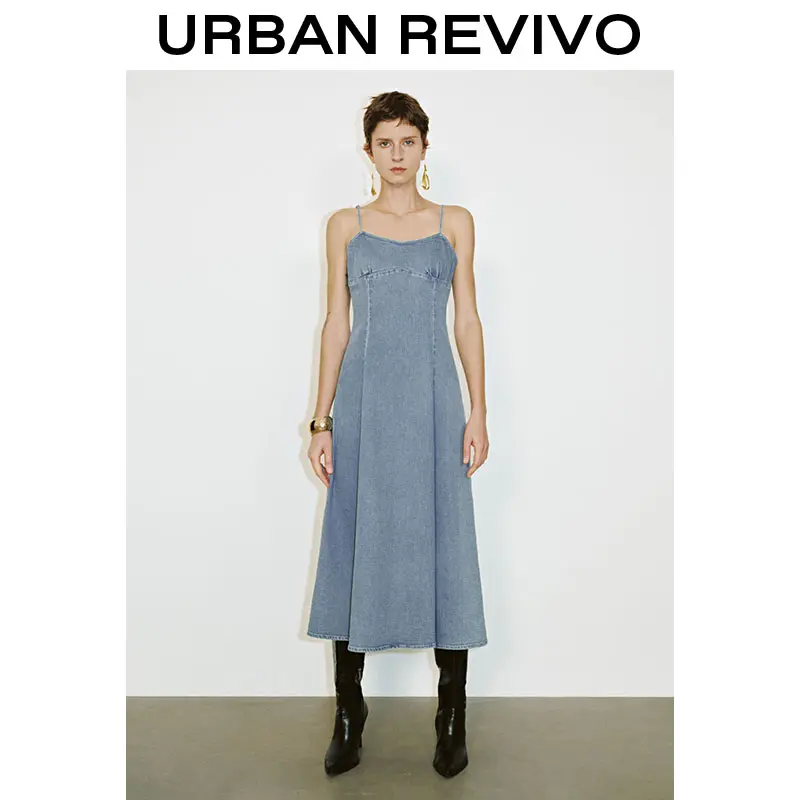 URBAN REVIVO Women's Sleeveless Denim Split Halter Midi Dress UWM850055,  Spaghetti Strap, Plain Minimalist Casual Wear, 2025 Elegant Versatile  Outfit - TikTok Shop