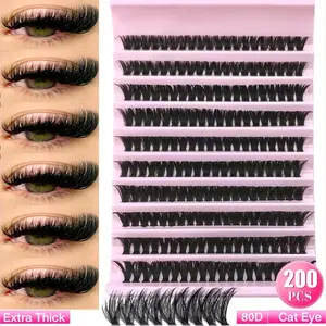 Lash Clusters Wispy 80D Eyelash Clusters D Curly 8-16MM Mix Length Cluster Eyelash Extensions Thick Volume Individual Lashes Clusters DIY Eye Lash Extension 3D Eyelashes Clusters at Home By MOONKALI