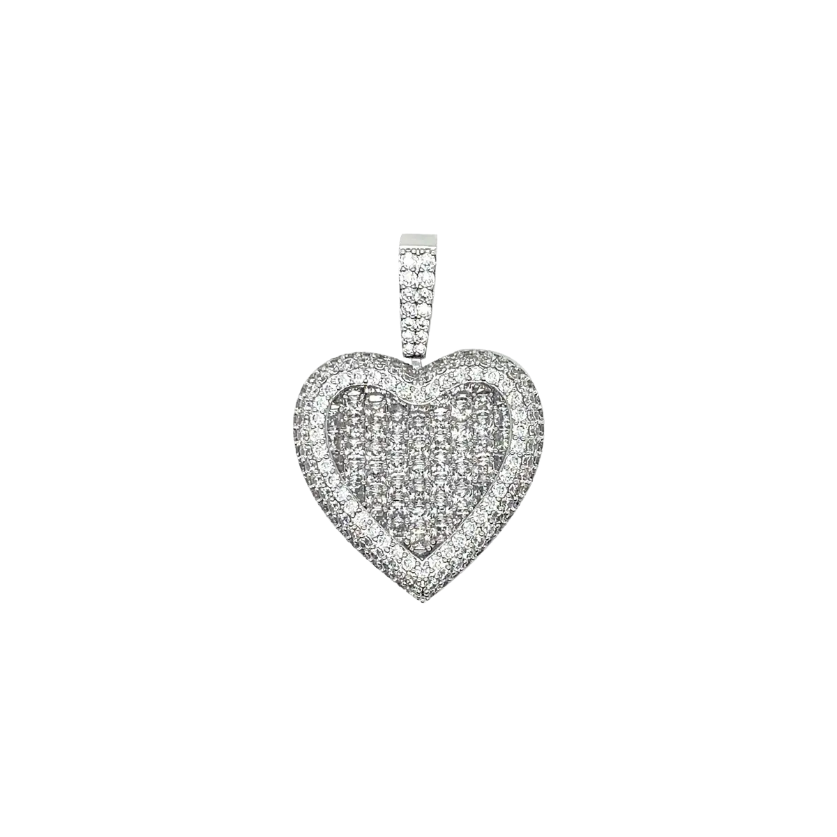 GLD Diamond Baguette Heart Pendant in 14k White Gold Plated Hand-Set CZ Stones 26mm x 27mm  - Perfect Gift for Any Occasion
