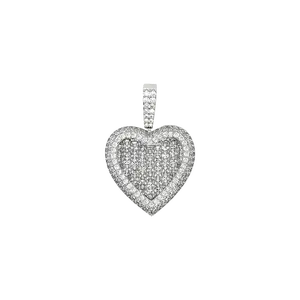 GLD Diamond Baguette Heart Pendant in 14k White Gold Plated Hand-Set CZ Stones 26mm x 27mm Perfect Gift for Any Occasion