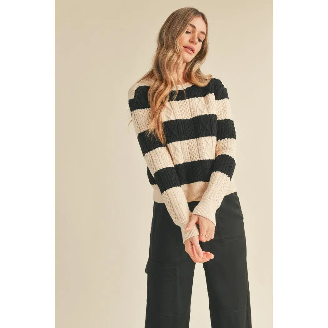 &Merci Striped Cable Knit Sweater