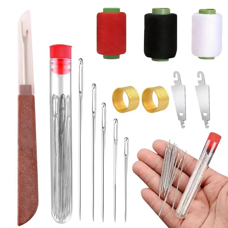 34-Piece Durable Stainless Steel Long&Thin Needles Sewing Kit-With Seam Ripper,Needle,Threaders,Thimbles for Quilting,Mending DIY Projects Sewing Supplies Essentials,Complete Sewing Tool Advanced Portable Set for Repairs Embroidery Travel Home Repair Kit