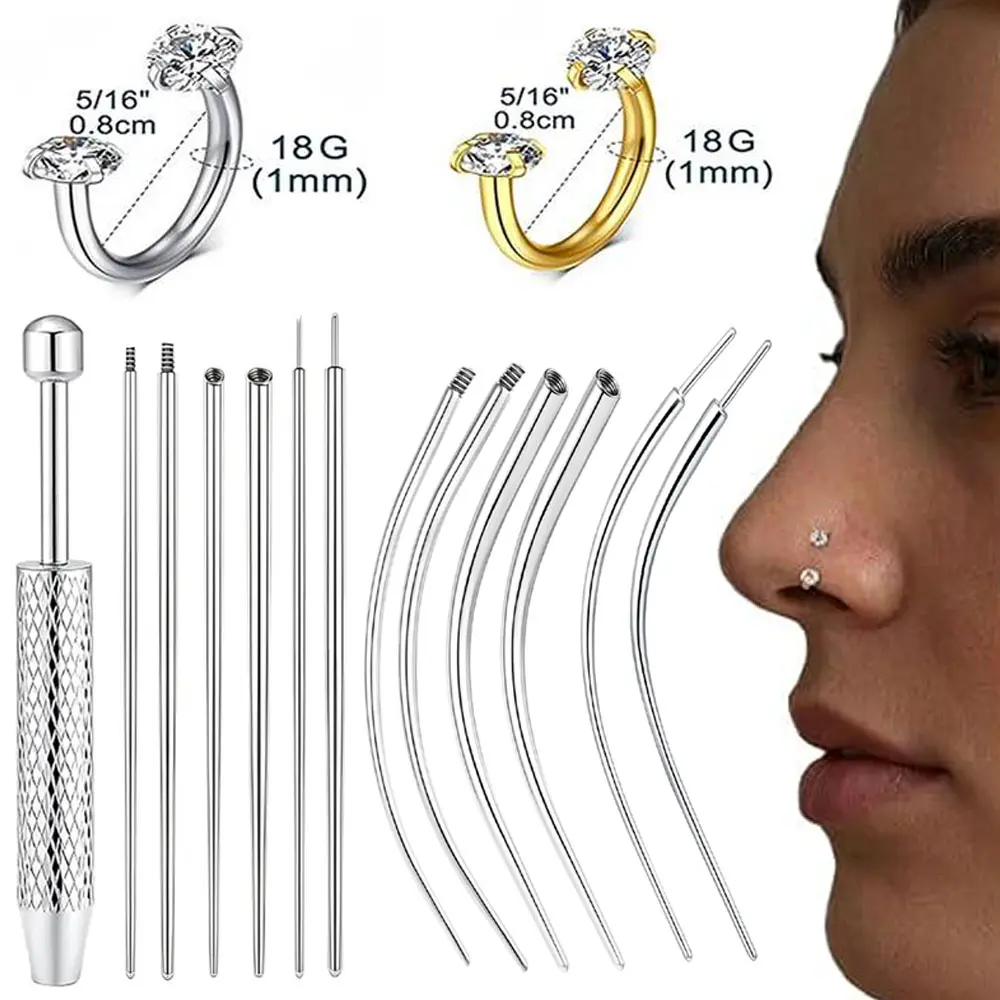 16 Piece Nose Ear Lip Piercing Set, Hypoallergenic 316L Stainless Steel Nose Ring, Zirconia Horse Shoe Nose Stud, Women's Cartilage Earrings & Lip Rings