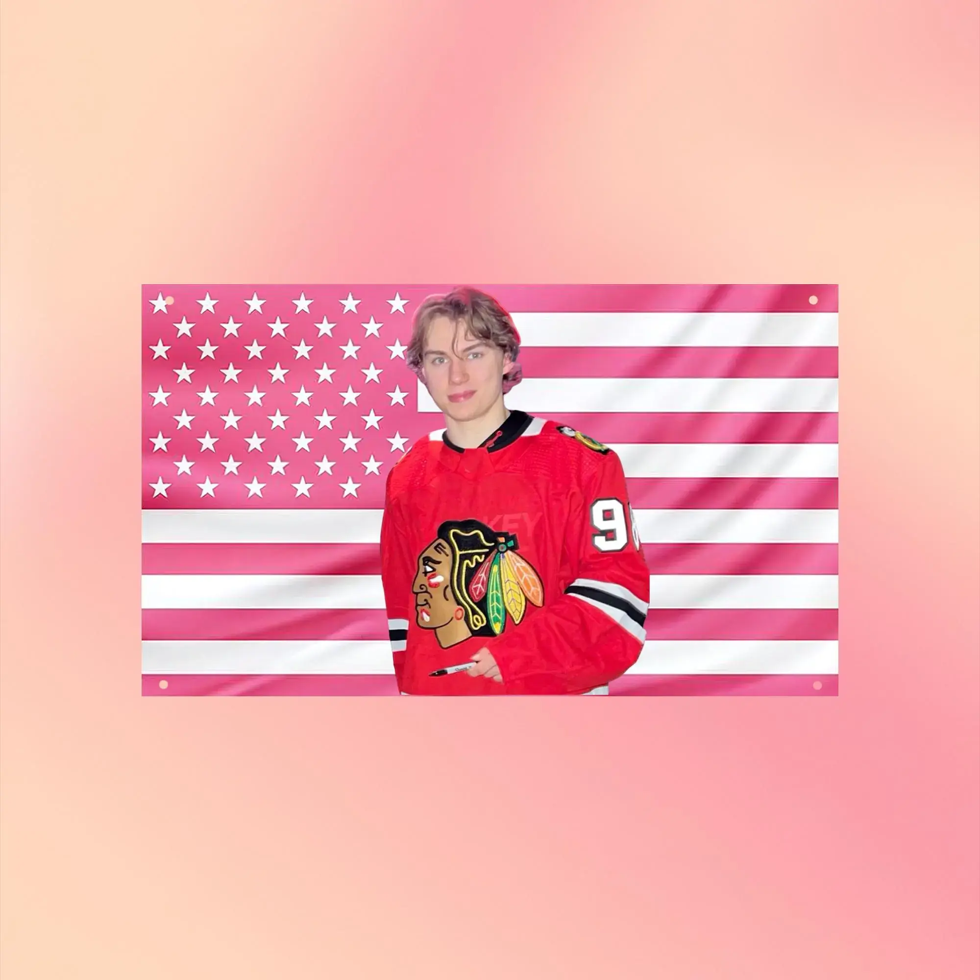 Connor Bedard American Flag Tapestry Hockey Fan Wall Decor, Ice Hockey Star Inspired Bedroom Hanging, Sports Room Art