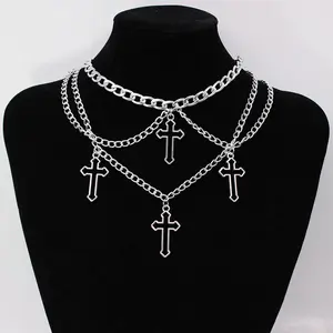 Alloy necklace hollow cross multi-layer necklace clavicle chain necklace ladies daily wear gift