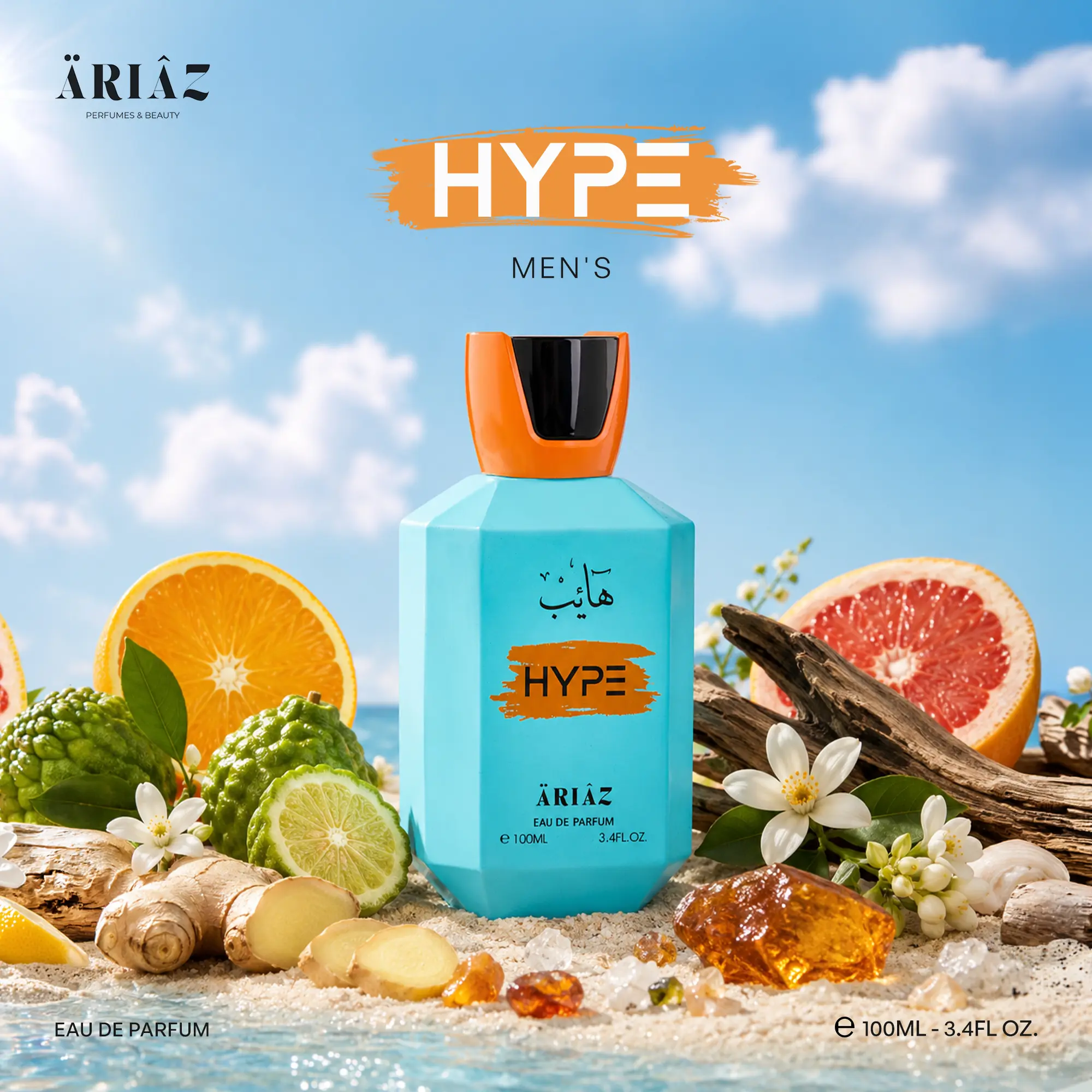 Hype by ARIAZ  3.4oz/100ml Eau De Parfum For Men - Fresh Citrus