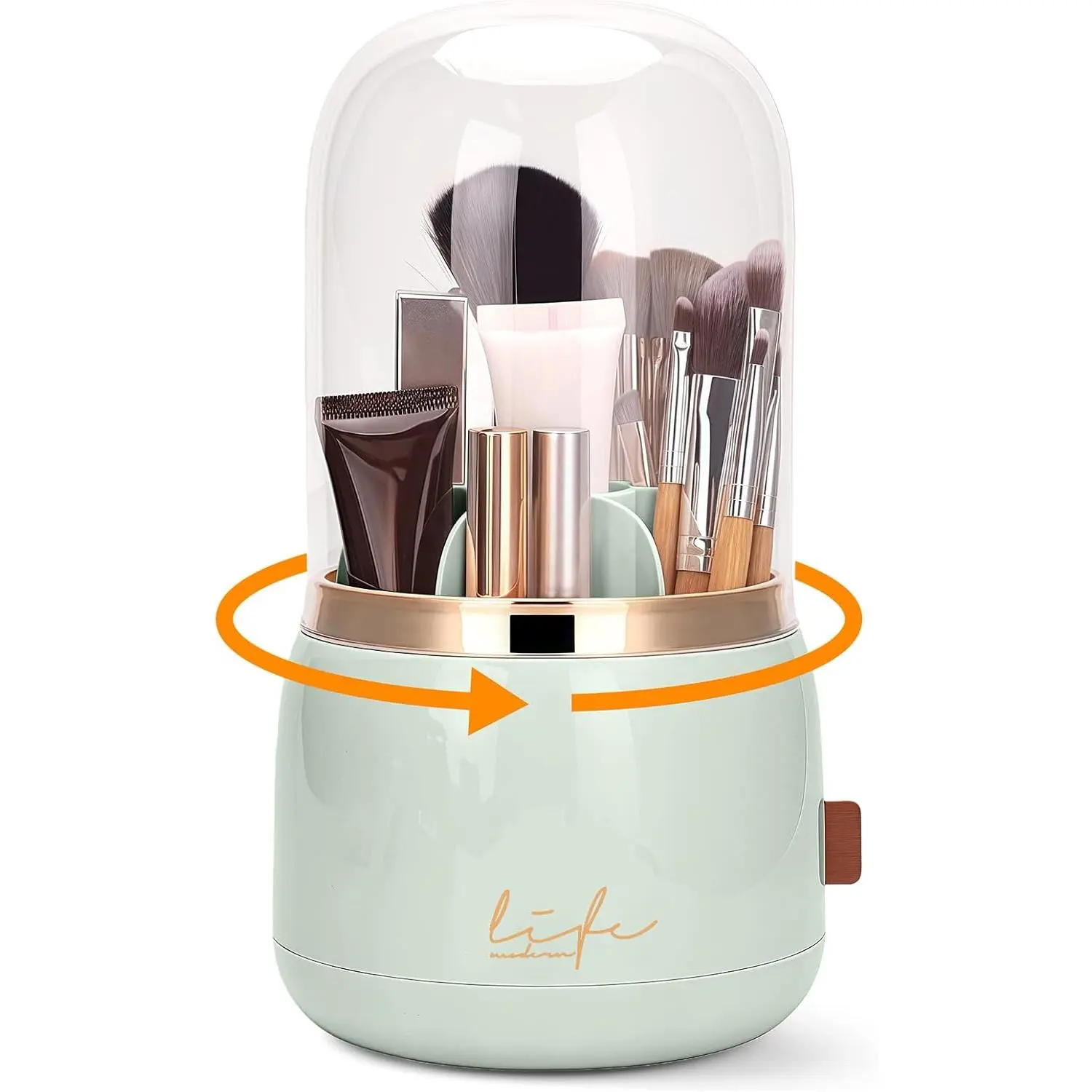 360o Rotating  Holder with Cover,    Organizer, 7-Slot Bathroom Countertop Organizer with Drainage for Makeup Brushes, Electric Toothbrushes,