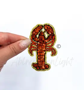 Crawfish Fishing Sequin Mardi Gras Patch - 3”