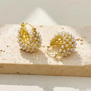 Beaded Basket Hoop Earrings for Women, 2025 Trend Jewelry, Chic Lightweight Luxury Statement Style DZEH1835