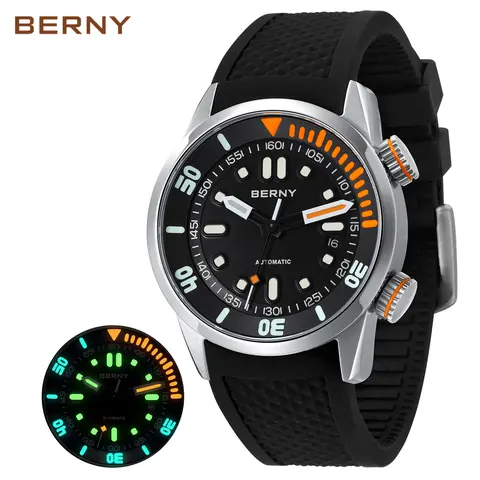 BERNY Automatic Dive Watch for Men, 42mm 316L Stainless Steel Case, Sapphire Crystal, 200M Waterproof, Sturdy Silicone Band, Super Luminous Mechanical Watch, 12 Months Warranty, Reloj de Hombre, Men's Summer Accessory, Fall Deals for you, Christmas