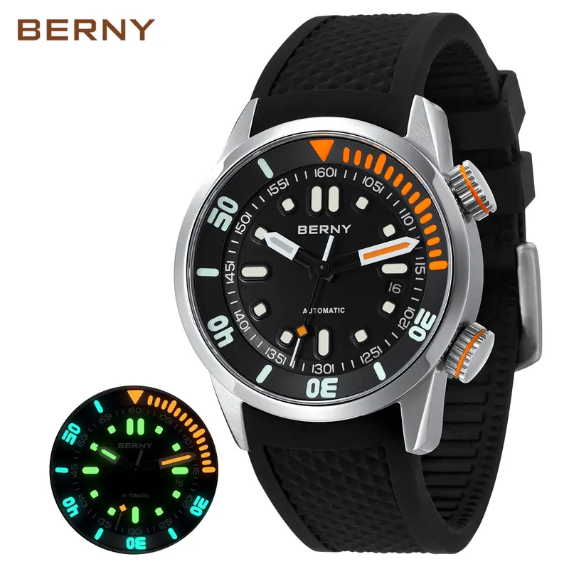 BERNY Automatic Dive Watch for Men, 42mm 316L Stainless Steel Case, Sapphire Crystal, 200M Waterproof, Sturdy Silicone Band, Super Luminous Mechanical Watch, 12 Months Warranty, Reloj de Hombre, Men's Summer Accessory, Fall Deals for you, Christmas