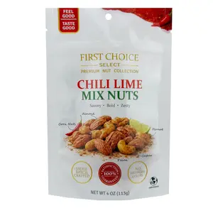 FirstChoiceCandy Chili Lime Mix Nuts, Savory Bold Zesty Snack with Almonds, Cashews, Pecans, Peanuts and Corn Nuts, 4 oz Resealable bag