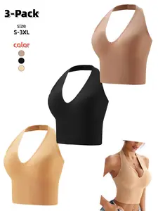 Women's Sexy Halter Bra, Basic Backless Full Coverage, Medium Support, Slim-Fitting, Smooth, Buckleless, Lined, All Seasons, S-3xl, No Underwire, Detachable Pads