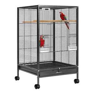 VIVOHOME 30 Inch Height Wrought Iron Bird Cage with Rolling Stand for Conures Lovebirds Cockatiels Finches Large