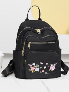 fashionable oxford cloth embroidered flower pattern backpack, lightweight large capacity storage shoulder bag, suitable for commuting, going out, school, travel