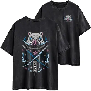 Inosuke Hashibira with his sword Dual Serrated Nichirin Katanas shirt, Demon Slayer t-shirt, Anime lover t-shirt graphic tees 90s graphic good tees Casual American Short Sleeve T-shirt Cotton Fabric  Man  Menswear Soft Top Unisex