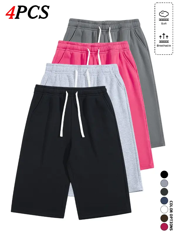 4-Pack Men’s Loose Straight-Leg Summer Sweatpants, Adjustable Drawstring Waistband with Storage Pockets, Breathable and Comfortable for Home and Outdoor Wear
