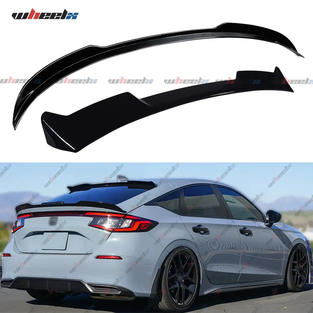 2022-2025 Honda Civic 5-Door Hatchback Type-R - 2-Pieces Glossy Black Modified Set, Trunk & Rear Window Roof Add-Ons, Not for Sedan Models