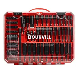 Bourvill 80PCS Magnetic Nut Driver Bit Set Metric SAE CR-V Steel, Wing Nut & Universal Socket Adapter, 1/4 Quick Change Extension Bar, Portable Red Storage Case Fit Drill Impact Driver for Auto Repair Household Machinery Maintenance