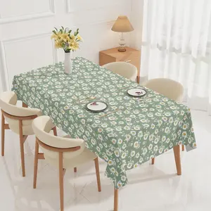 55*108 Heavy Duty Vinyl Tablecloth, 100% Waterproof PVC Table Cover with Floral Daisy Print, Heat Resistant & Wipeable Spring Table Cloth for Kitchen Dining Room Outdoor Picnic Party Decor