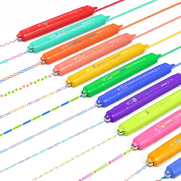 AECHY 6/12PCS Dual Tip Highlighter Pens with 12 Vibrant Colors & 12 Stamp Patterns Sparkling Glitter Ink for Journaling ,Note Taking Art ,School ,Office, fun desk supplies,back to school