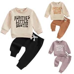 Toddler Baby Girl Auntie Outfits Funny Letter Print Long Sleeve Crewneck Sweatshirt Tops Drawstring Jogger Pants Fall Winter Tracksuit
