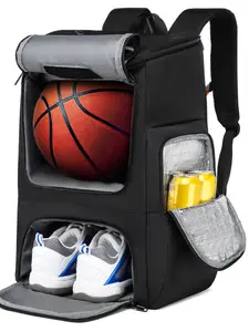 Basketball Backpack with Ball Rack and Shoe Compartment, Waterproof Gym Bag, Fits Helmets, Daily Travel Use, Oxford Cloth Material, Lightweight Design, Sports Ball