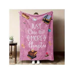 1pc Personalized Book Lover'S Blanket - Custom Name & Birthday Message, Soft Pink Flannel Throw With Book-Themed Design (Books, Coffee Cup, Library Decor) - All-Season-30*40in