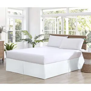 Bedskirts Queen Size – 100% Natural Cotton 800TC Split Corner White Queen Bedskirt 12 inch Drop – Center & Corner Pleats (White, Queen 12" Drop)