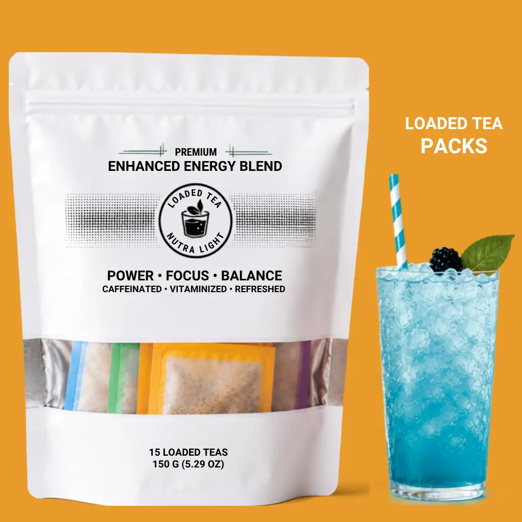 15 Premium Nutra Light Loaded Tea -Caffeinated Powder-Sugar Free-Hydration Powdered Beverage-Energy Drink Low Calories Variety Flavors