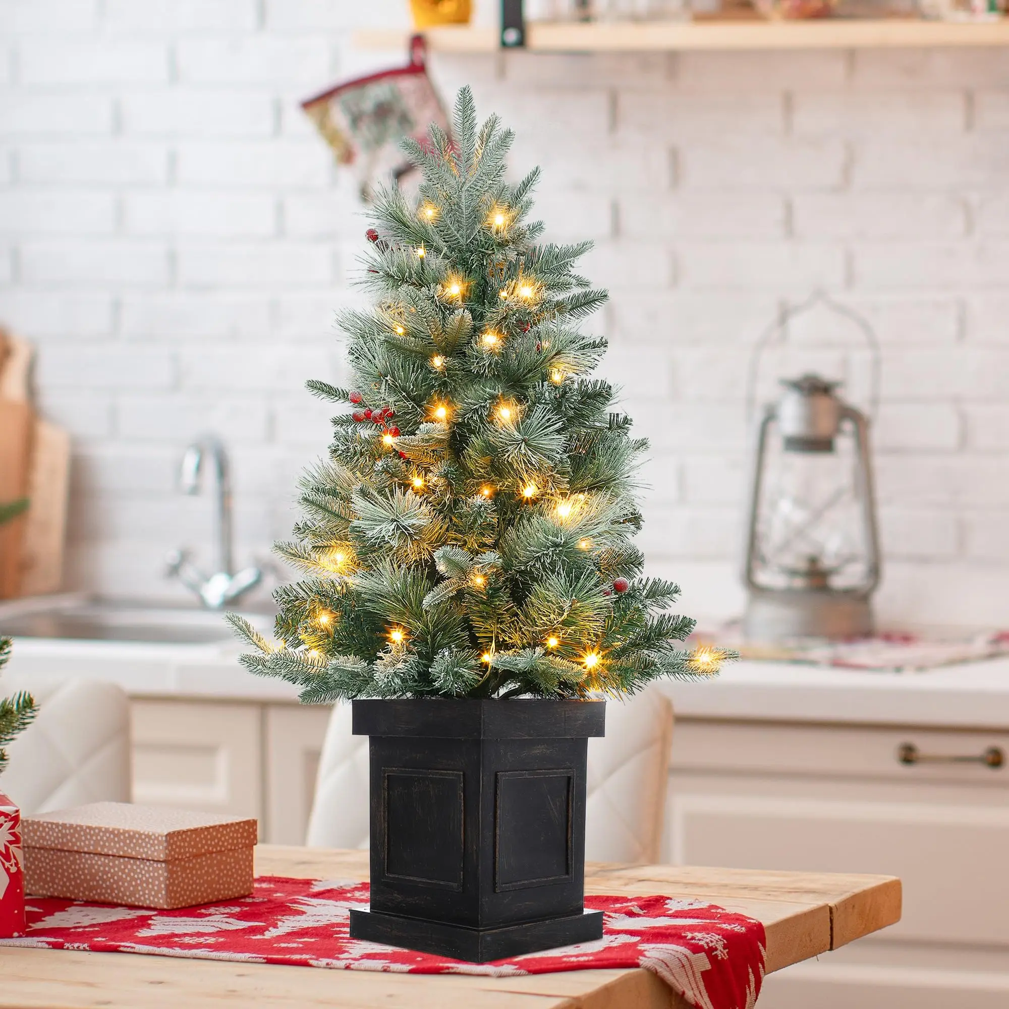 3 FT Small Christmas Tree, Pre-Lit Artificial Trees, Suitable for Parties and Christmas Home Decorations, Xmas Trees with 78 Led Lights, Christmas Decoration for Indoor and Outdoor, Easy Assembly