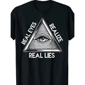 Men's & Women's 100% Cotton T-Shirt with All-Seeing Eye of Providence & Freemasonry Symbol Print - Black & White Pyramid Triangle Design, Casual Short Sleeve Round Neck Tee for Conspiracy Theory Fans, Birthday/Holiday Gift