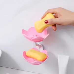 Wall Mounted Soap Dish, Soap Tray, 1 Piece Double Layer Lotus Flower Shaped Soap Bar Holder, Bathroom Soap Drain Storage Box, Bathroom Supplies
