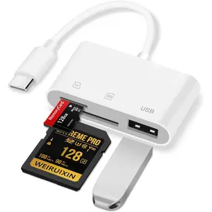 USB C to SD Card Reader, SD Card Adapter with SD MicroSD USB3.0 3 in 1 Digital Camera Viewer Plug and Play Memory Card Reader for iPhone 15 Pro Max,iPad Pro/Mac/Laptop and More Type C Devices