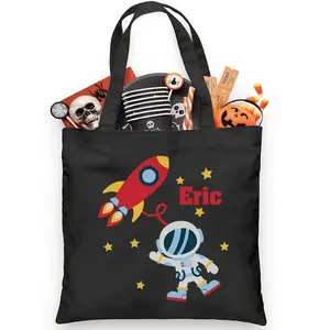 Eric Space Astronaut Trick or Treat Bag - Cotton Gift Bag with Rocket Design and Halloween Elements