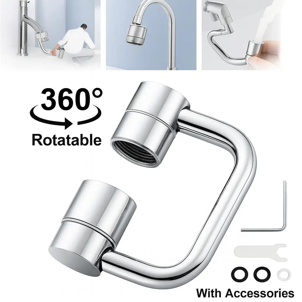1440° Rotatable Zinc Alloy Faucet Aerator Extension - Swivel Sprayer Attachment with 360° Rotation, 2 Modes, Splash Control for Kitchen & Bathroom Sink Faucets