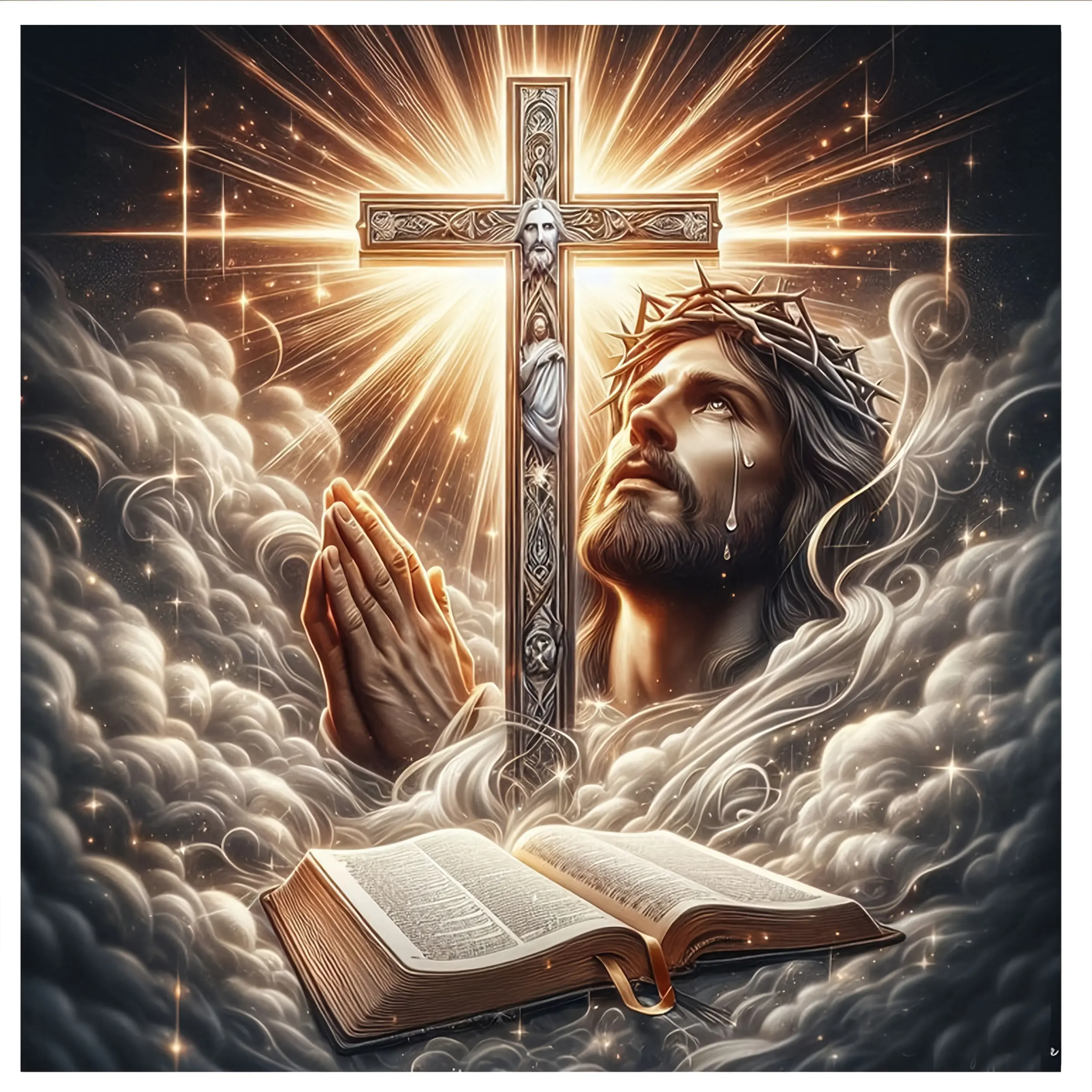 Jesus Christ Diamond Painting Kit,Praying Full Drill Diamond Art kits for Adults,Inspirational Religious Diamond art painting,Diamond Mosaic Gem Art,Craft kits for Home Wall Decor, 16x16inch ,Meaningful Gift for Church