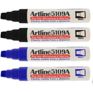 Artline 5109A Big Nib 10mm Dry Erase Extra Thick Whiteboard Markers, 4 Markers (2 Black, 2 Blue)