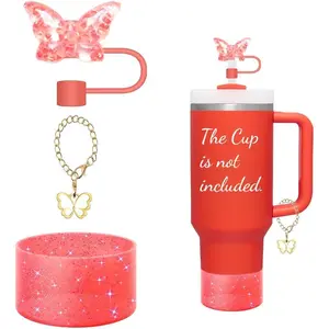 3 count Accessories for  Cup,Butterfly Chain for Stumbler with Handle,  Boot and Straw Covers Stuff Decor Water Bottle  Tumbler Personalized Decorations Tag(Red)