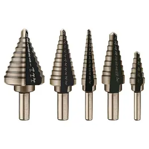 Step Drill Bit Set - 5 Pcs High Speed Steel Titanium Step Drill Bits, Step Bits for Metal,Wood,Plastic, Step Bit, Multiple Size Hole Cutting Drilling Cone Step Drill Bit for DIY Lovers